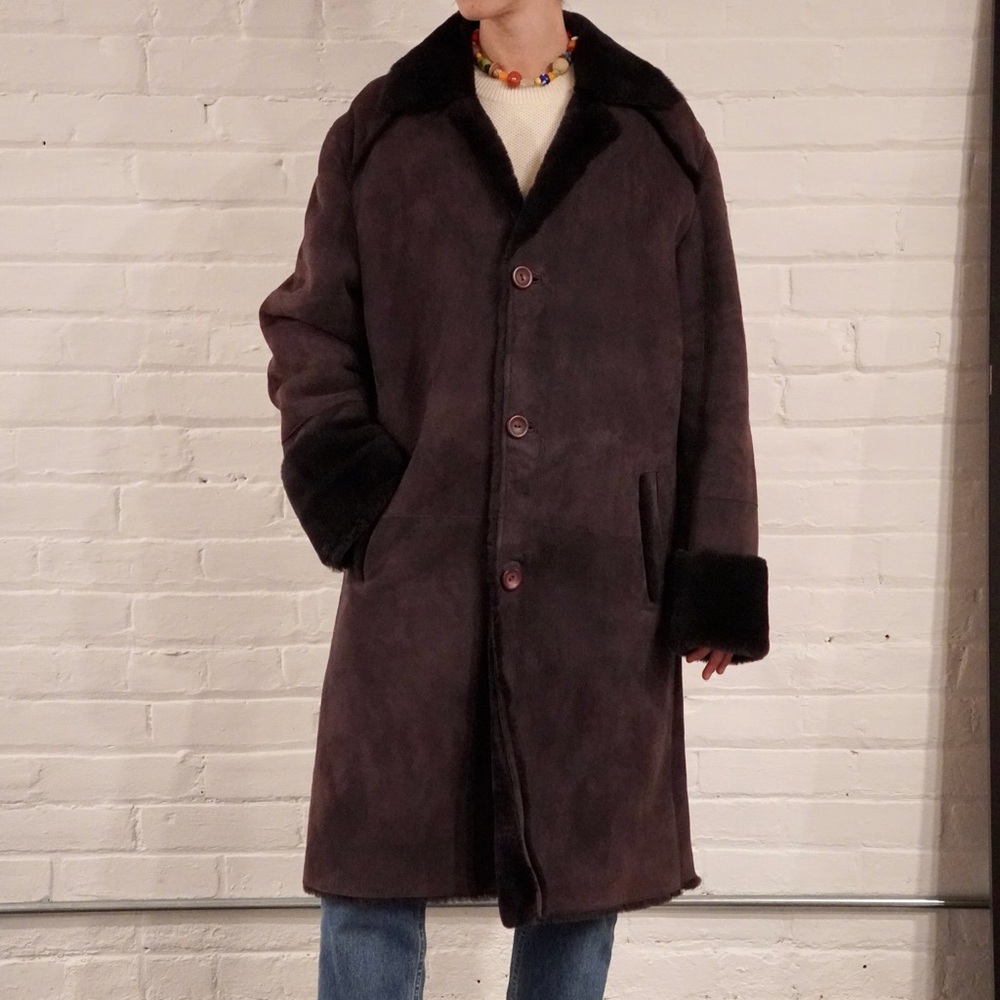 Vintage Chocolate Brown Suede & Faux Fur Coat